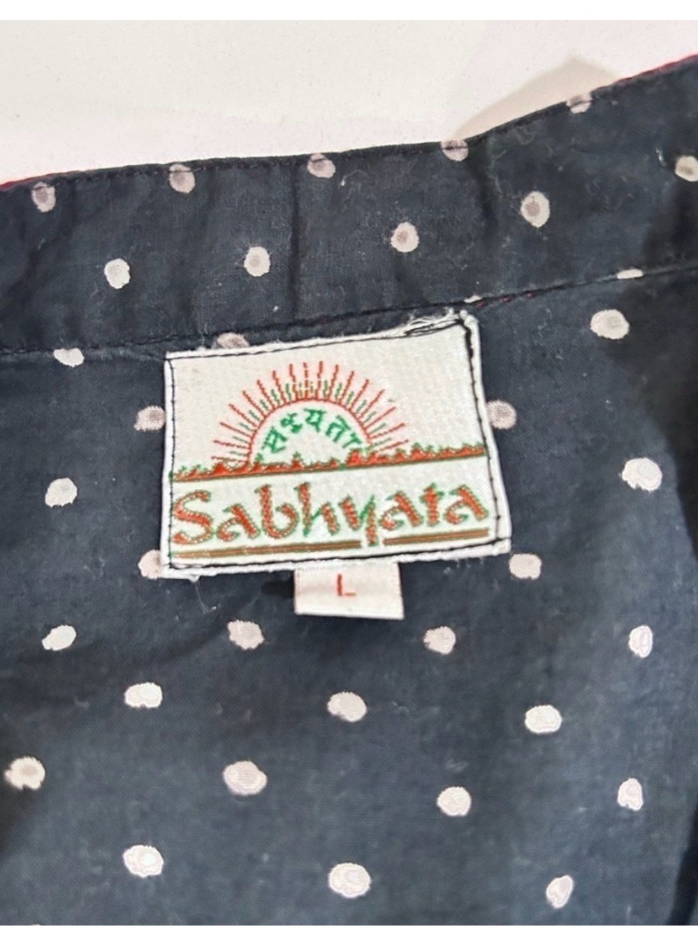 Sabhyata Navy Polka Dot Top with Pink Trim - Picture 11 of 15